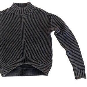 Lucky S Ribbed Chunky Textured Turtleneck Sweater Acidwash Black Gray Mock Neck‎